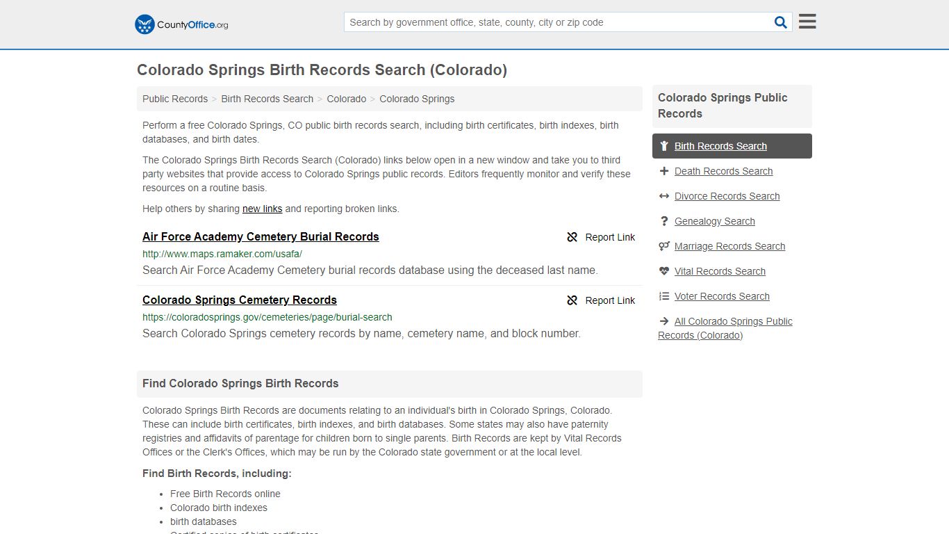 Colorado Springs Birth Records Search (Colorado) - County Office