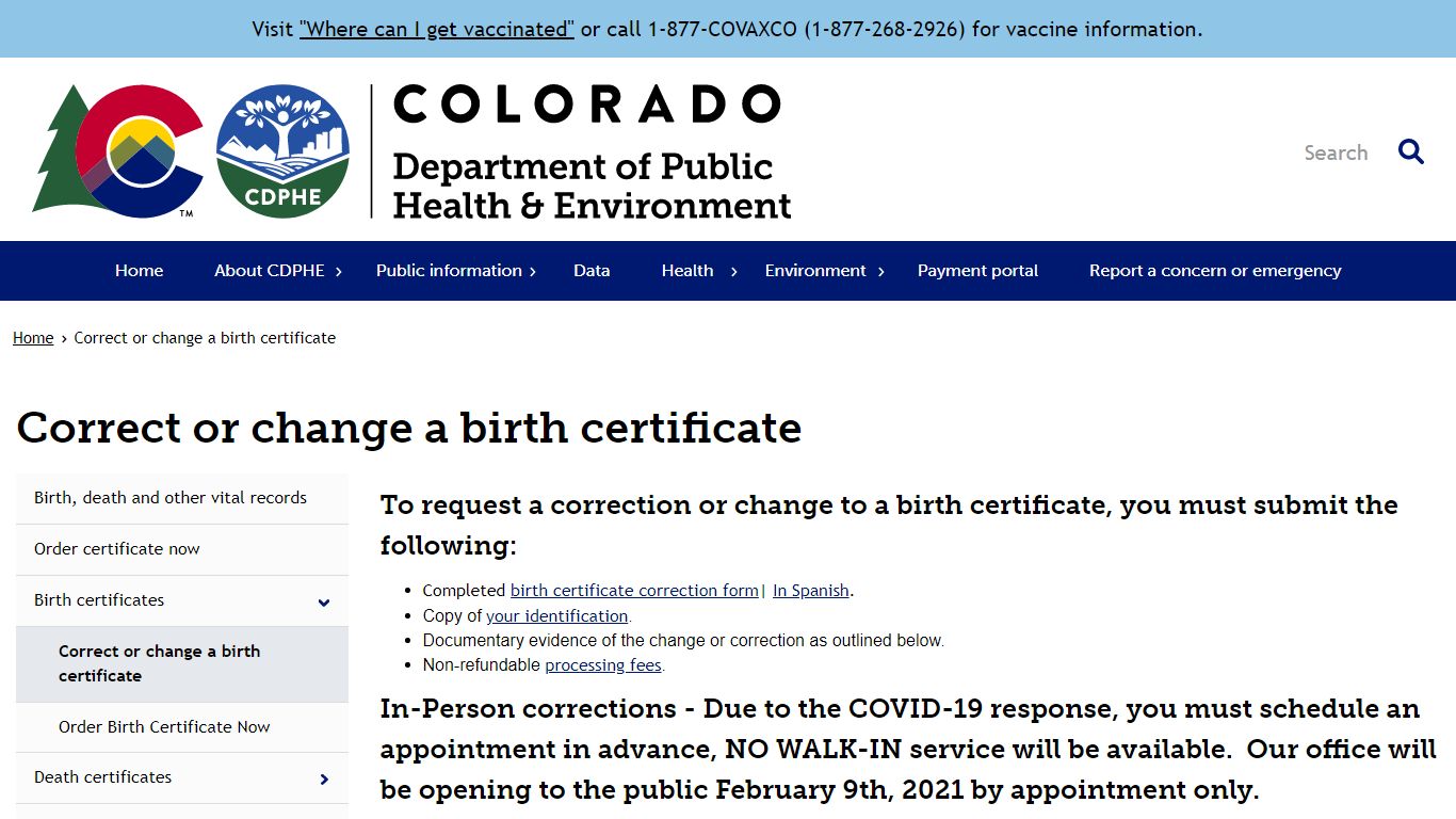 Correct or change a birth certificate - Colorado Department of Public ...