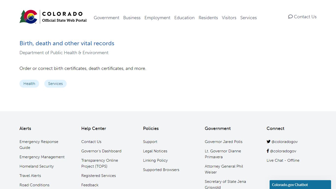 Birth, death and other vital records | Colorado.gov